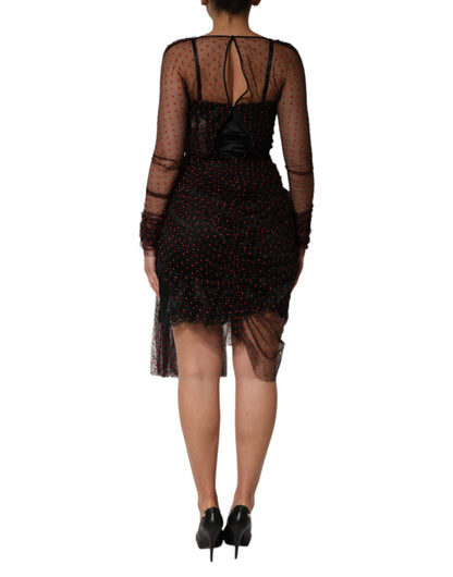 Dolce &amp; Gabbana – Schwarzes, langärmliges Etui-Minikleid mit Spitzenbesatz