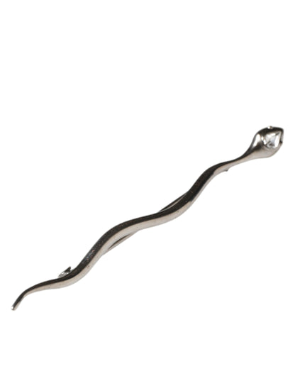 Dolce & Gabbana Silver Brass Crystal Spilla Serpente Mens Brooch Pin