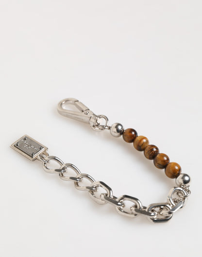 Dolce & Gabbana Silver Chain Brass Beaded Lobster Clasp Logo Men Bracelet