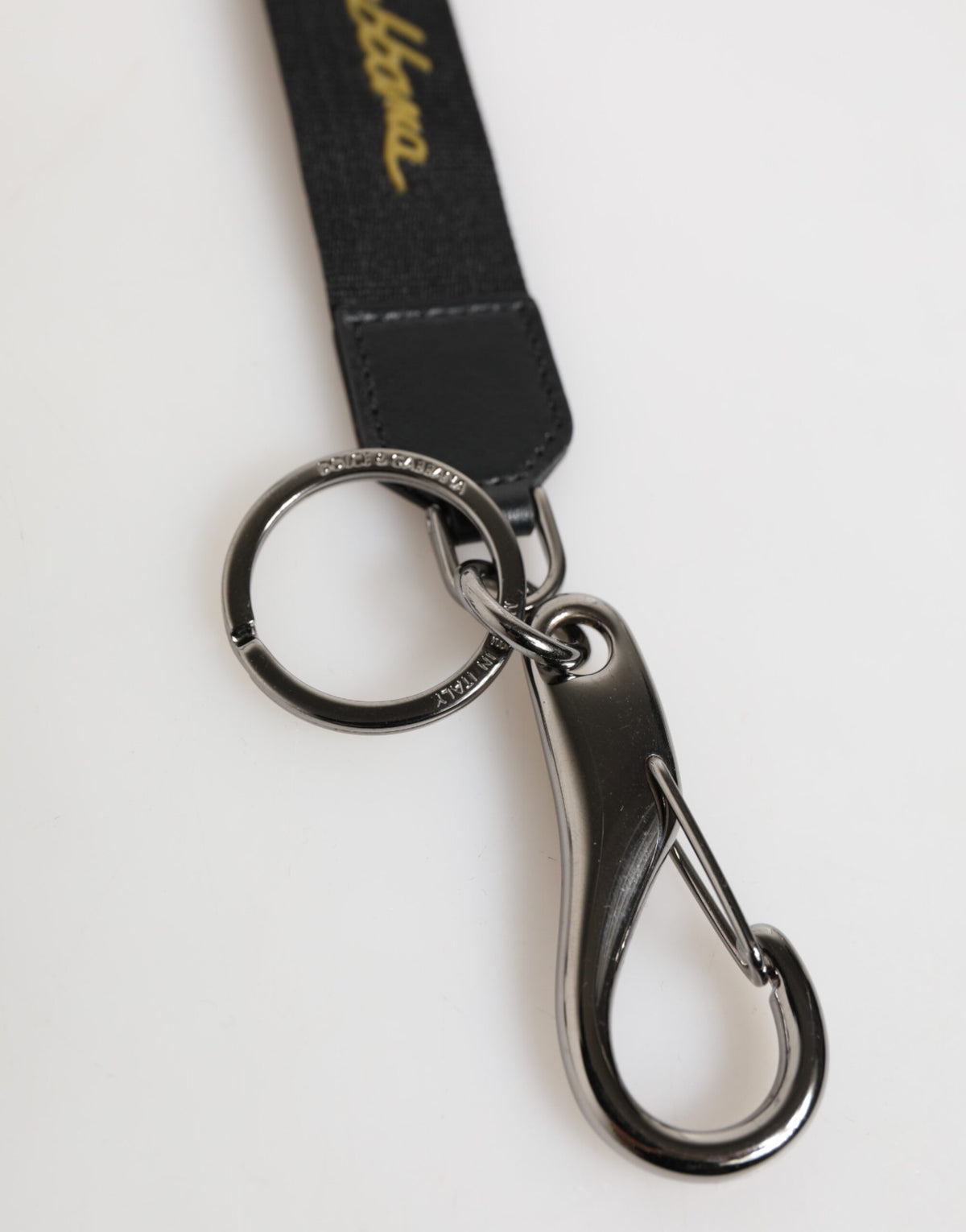 Dolce &amp; Gabbana Schwarz Gelb Polyester DG Logo Silber Schlüsselanhänger Schlüsselanhänger