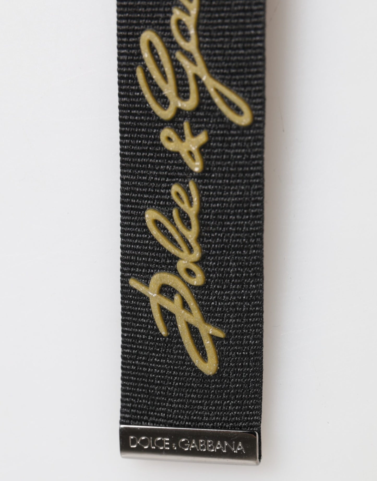 Dolce &amp; Gabbana Schwarz Gelb Polyester DG Logo Silber Schlüsselanhänger Schlüsselanhänger