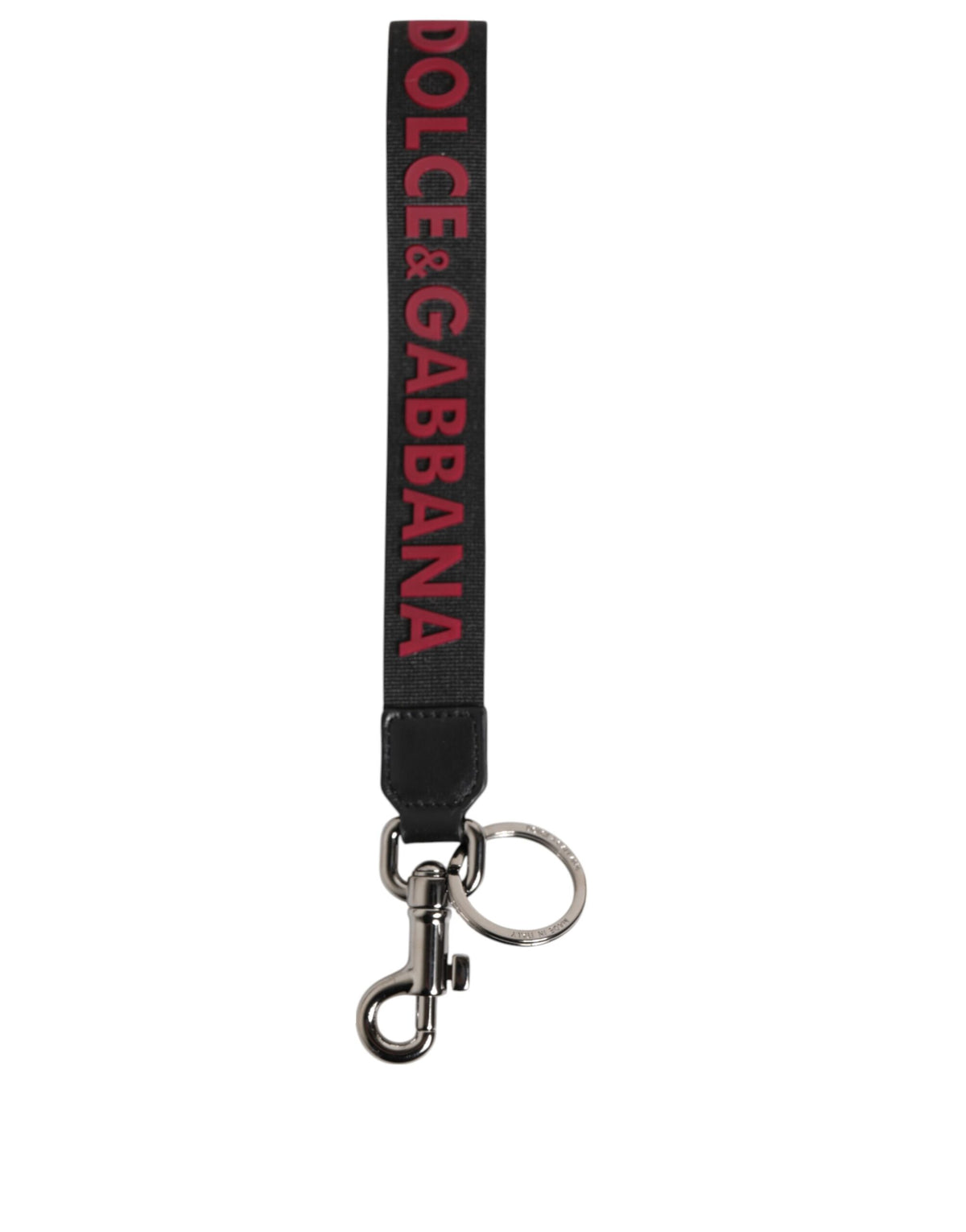 Dolce &amp; Gabbana Schwarz Rot DG Logo Polyester Silber Männer Schlüsselanhänger