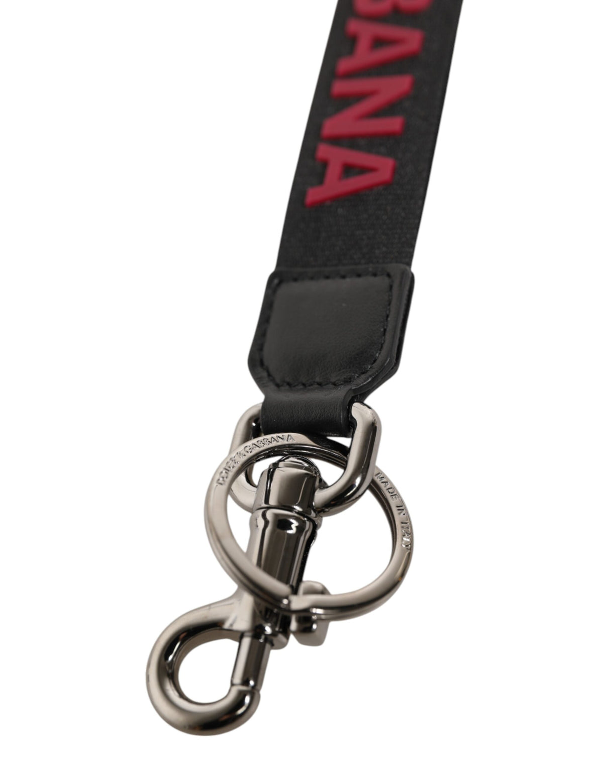Dolce &amp; Gabbana Schwarz Rot DG Logo Polyester Silber Männer Schlüsselanhänger