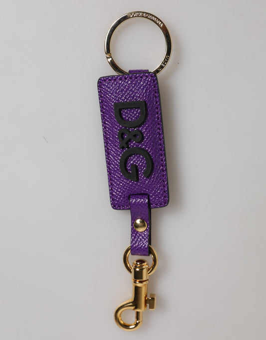 Dolce &amp; Gabbana Lila DG Logo Leder Gold Ton Metall Schlüsselanhänger Schlüsselanhänger