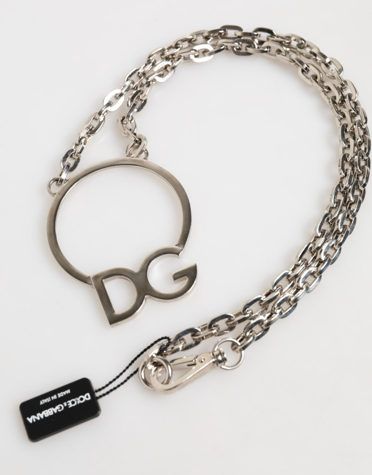 Dolce &amp; Gabbana Silberfarbene Messingkette mit DG-Logo-Anhänger für Herren