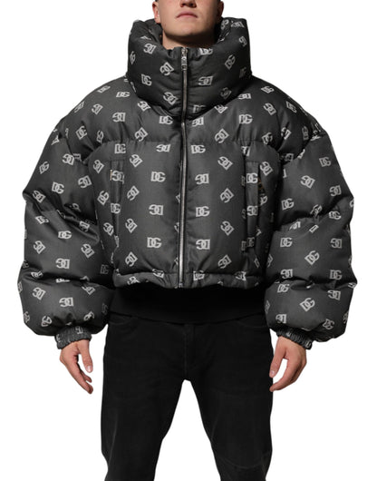 Dolce &amp; Gabbana Schwarze DG-Monogramm-Steppjacke mit durchgehendem Reißverschluss für Herren