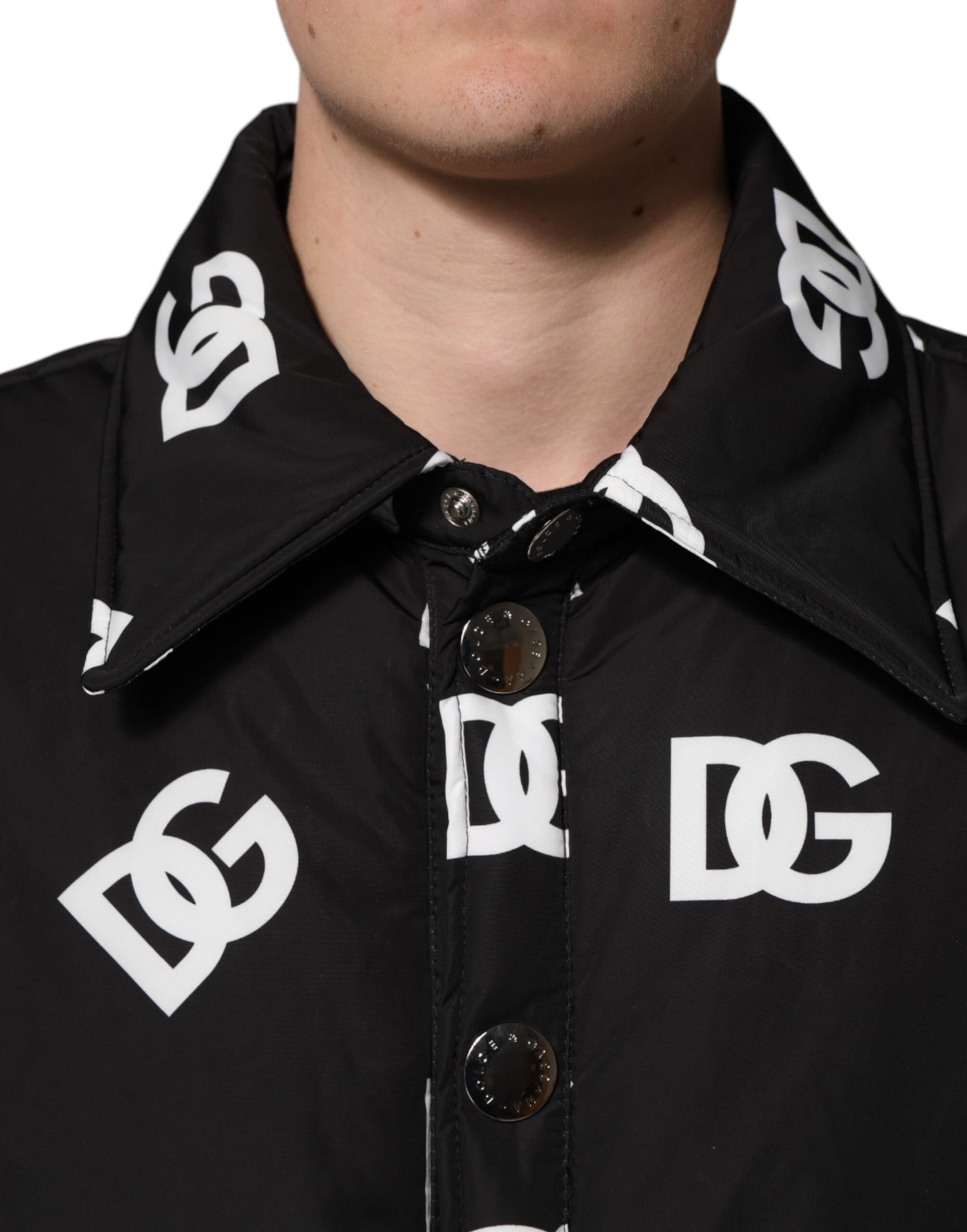 Dolce &amp; Gabbana – Schwarze Windjacke aus Nylon mit DG-Monogramm