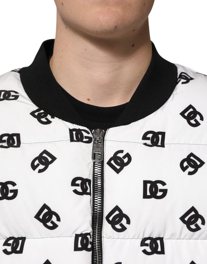 Dolce &amp; Gabbana – Weiße Steppjacke mit durchgehendem Reißverschluss und DG-Monogramm