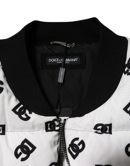 Dolce &amp; Gabbana – Weiße Steppjacke mit durchgehendem Reißverschluss und DG-Monogramm