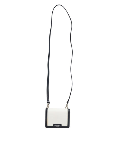 Dolce &amp; Gabbana Beige Schwarz Leder Kartenhalter Crossbody Herren Borse Tasche