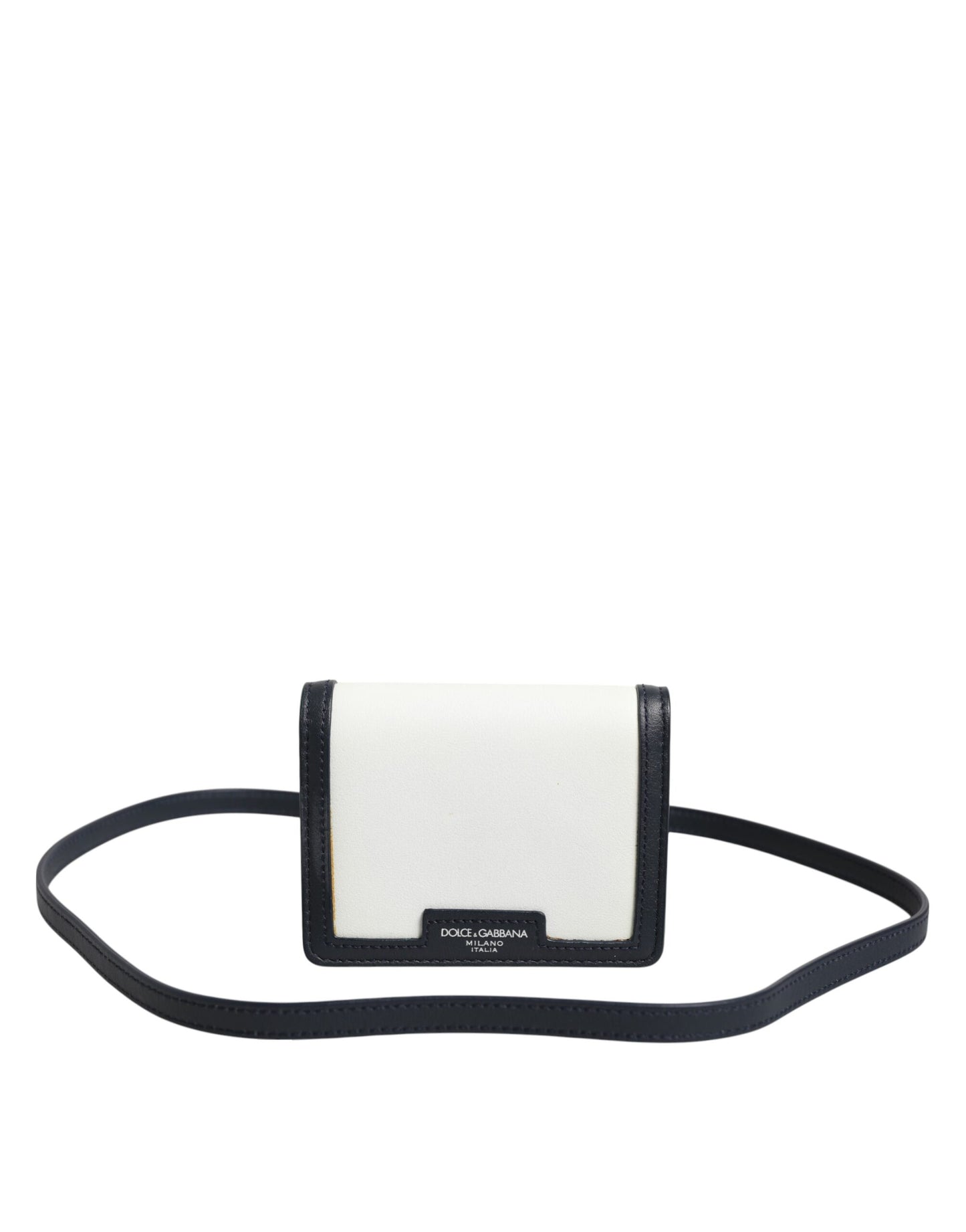 Dolce &amp; Gabbana Beige Schwarz Leder Kartenhalter Crossbody Herren Borse Tasche