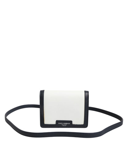 Dolce &amp; Gabbana Beige Schwarz Leder Kartenhalter Crossbody Herren Borse Tasche