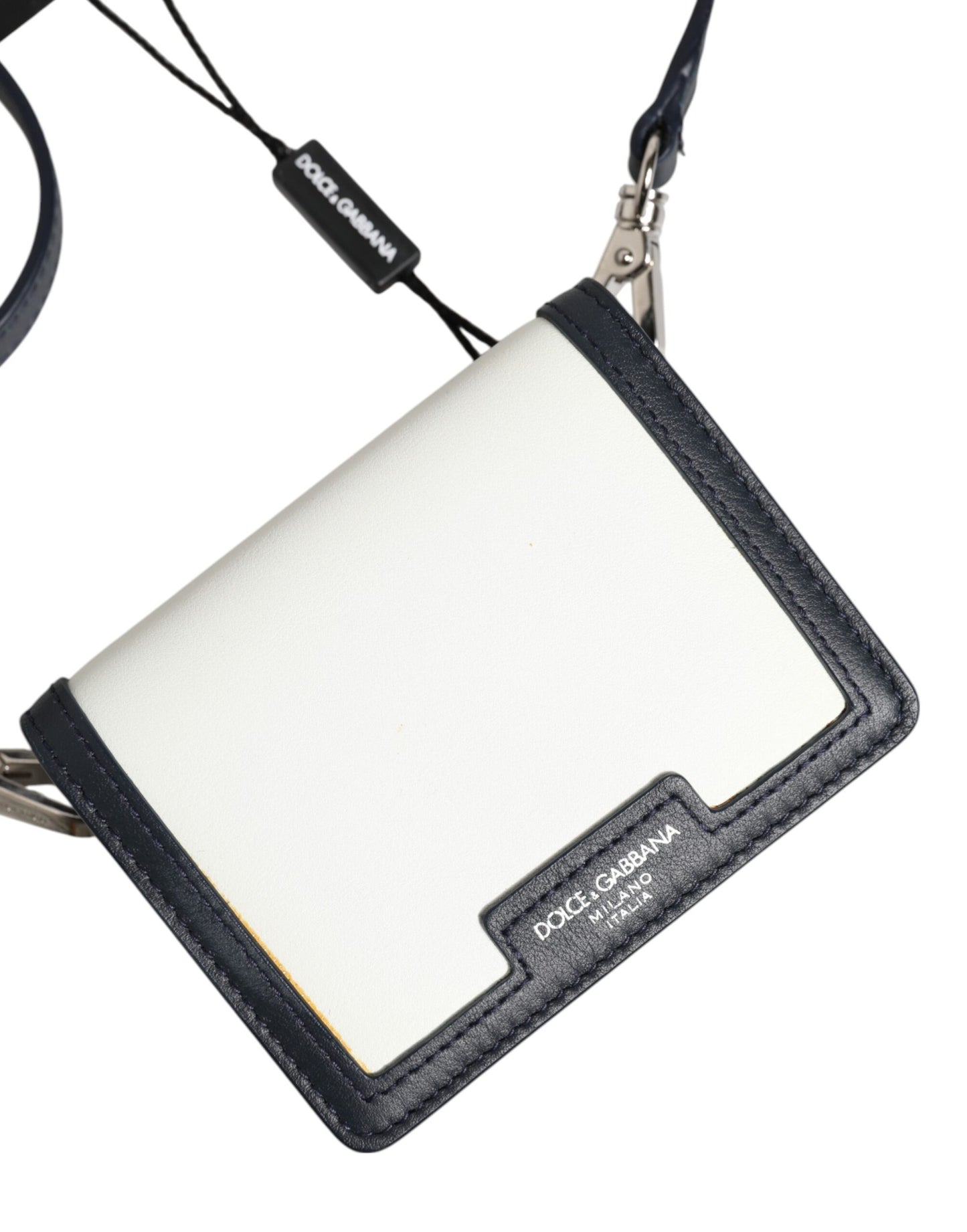 Dolce &amp; Gabbana Beige Schwarz Leder Kartenhalter Crossbody Herren Borse Tasche