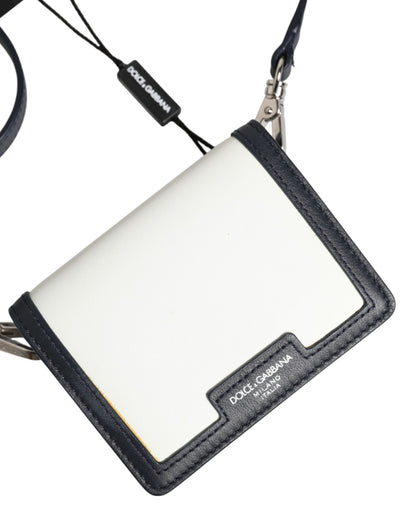 Dolce &amp; Gabbana Beige Schwarz Leder Kartenhalter Crossbody Herren Borse Tasche