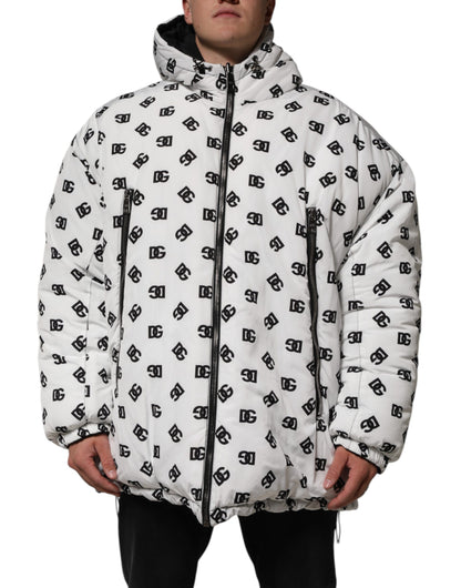 Dolce &amp; Gabbana – Weiße Pufferjacke mit DG-Monogramm und Kapuze