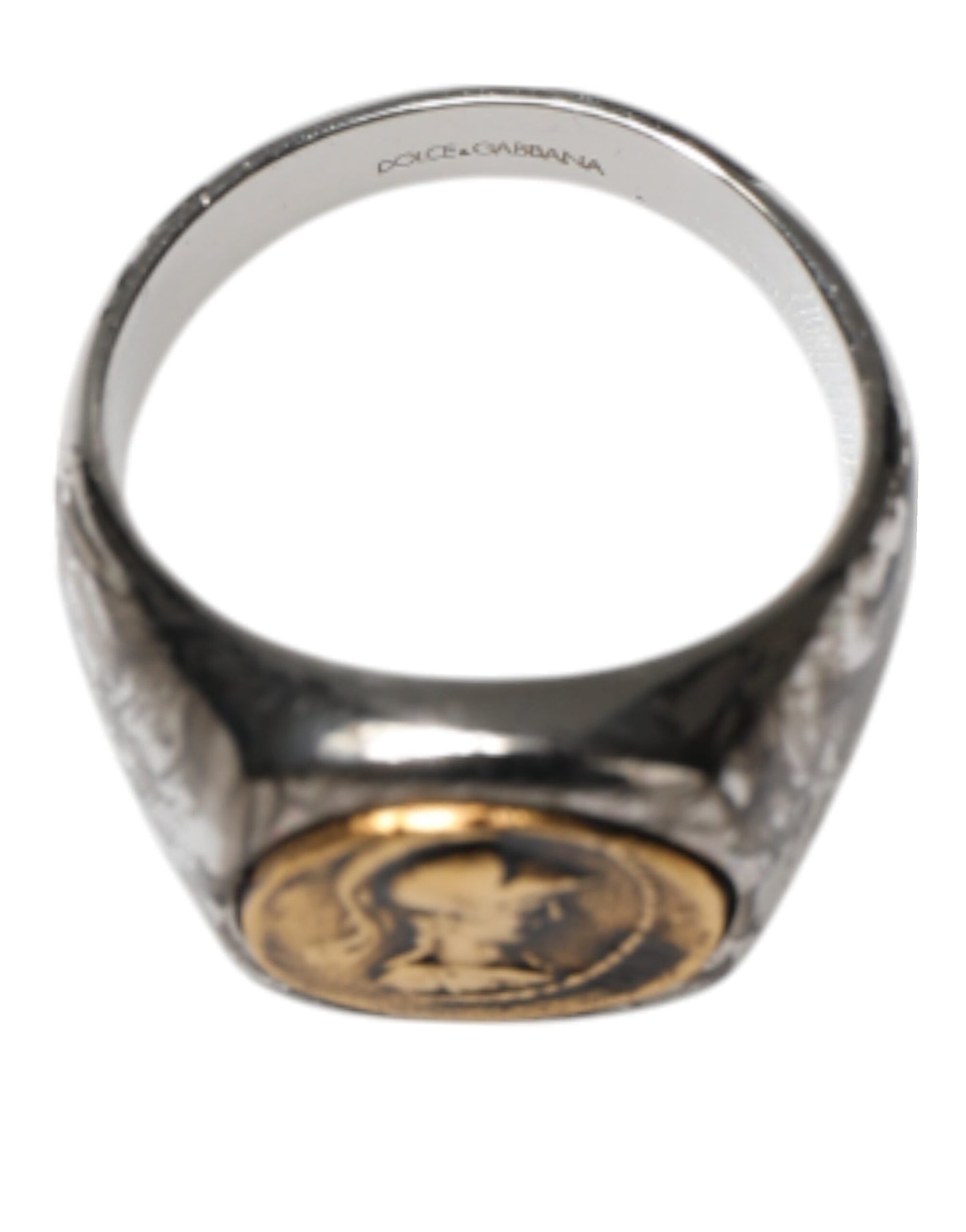 Dolce &amp; Gabbana Silberfarbener, gravierter zweifarbiger Ring aus echtem Messing