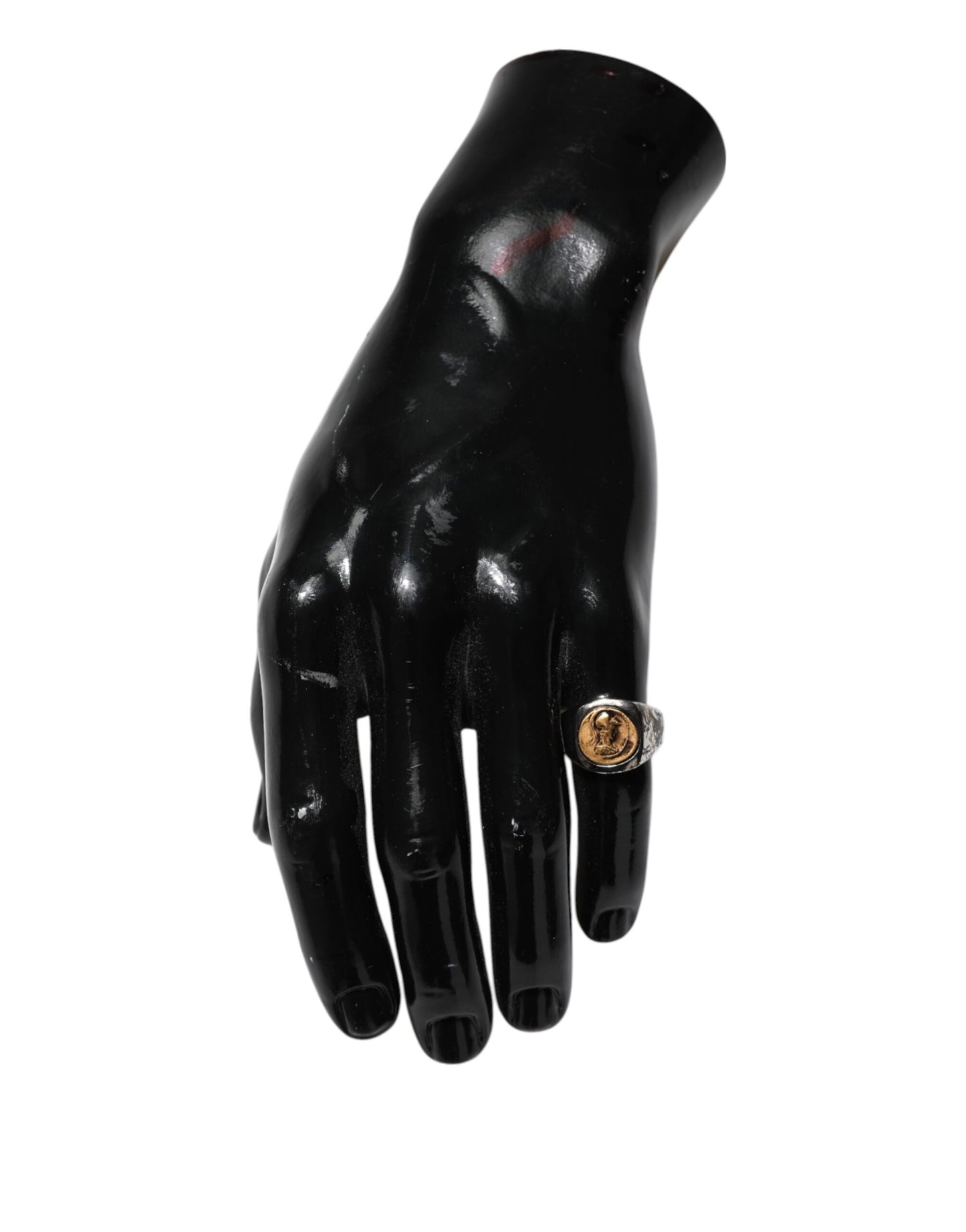 Dolce &amp; Gabbana Silberfarbener, gravierter zweifarbiger Ring aus echtem Messing