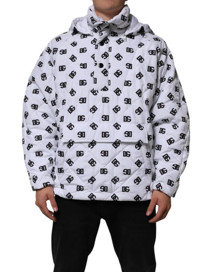 Dolce &amp; Gabbana – Weiße Steppjacke mit DG-Monogramm und Kapuze