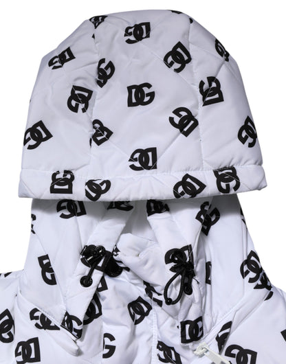 Dolce &amp; Gabbana – Weiße Steppjacke mit DG-Monogramm und Kapuze