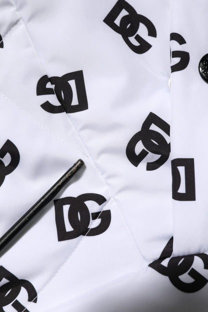 Dolce &amp; Gabbana – Weiße Steppjacke mit DG-Monogramm und Kapuze