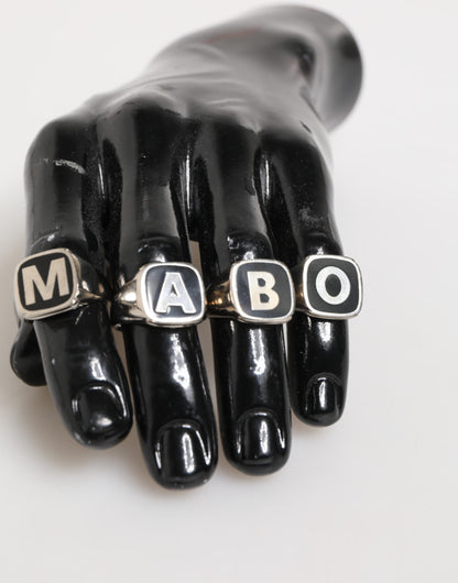 Dolce & Gabbana Silver Tone Brass Lettering Set 5 Pieces Adjustable Ring