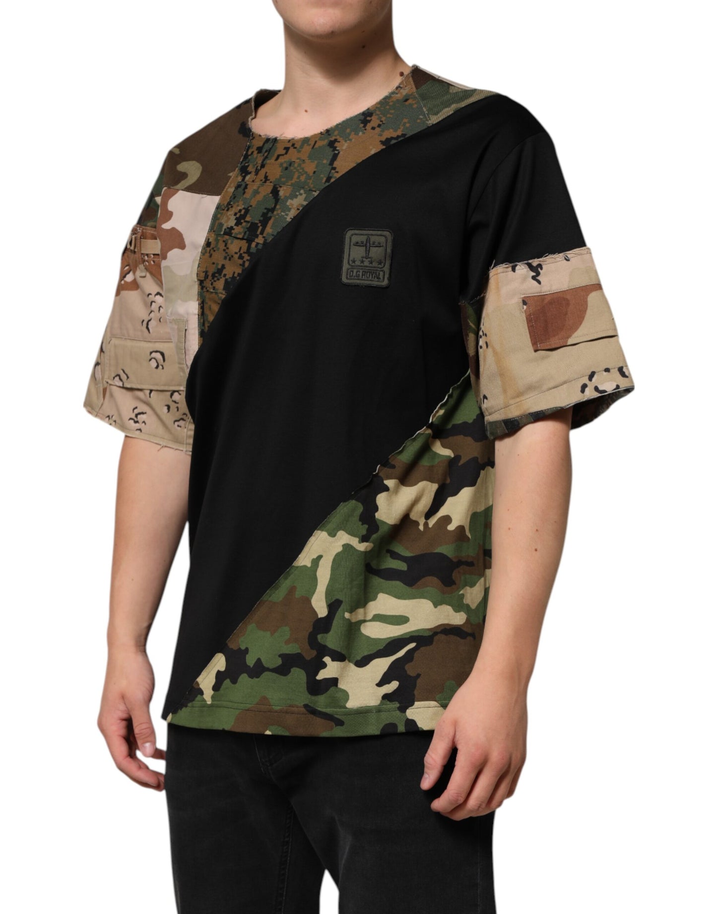 Dolce &amp; Gabbana Mehrfarbiges Patchwork-T-Shirt aus Baumwolle mit Rundhalsausschnitt