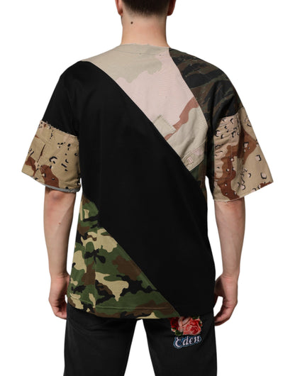 Dolce &amp; Gabbana Mehrfarbiges Patchwork-T-Shirt aus Baumwolle mit Rundhalsausschnitt