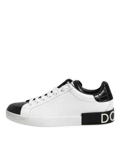 Dolce &amp; Gabbana – Portofino-Sneaker aus weißem und schwarzem Leder