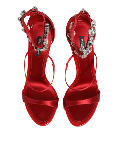 Dolce &amp; Gabbana Rote Satin Kristalle Keira Sandalen Heels Schuhe