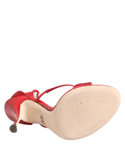 Dolce &amp; Gabbana Rote Satin Kristalle Keira Sandalen Heels Schuhe