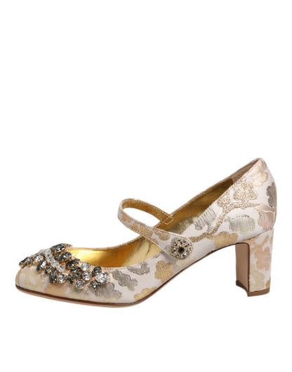 Dolce &amp; Gabbana – Mary Janes-Pumps mit goldenem Jacquard-Kristall