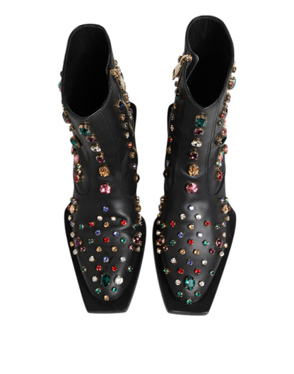 Dolce &amp; Gabbana Schwarze Kristall-Cowboy-Leder-Männerstiefel