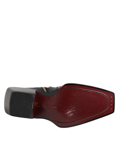 Dolce &amp; Gabbana Schwarze Kristall-Cowboy-Leder-Männerstiefel