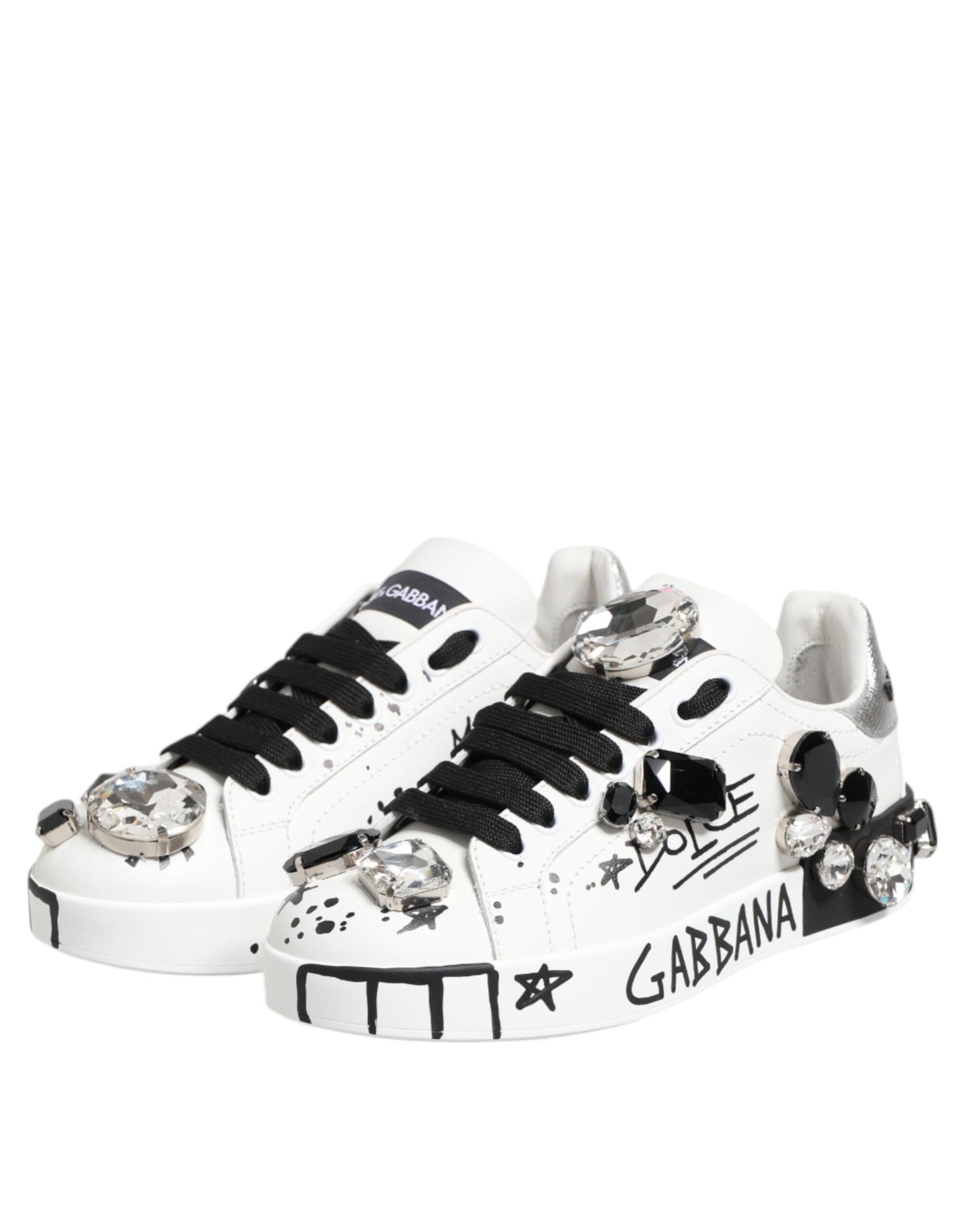 Dolce &amp; Gabbana Weiße Portofino Kristall-Sneakers