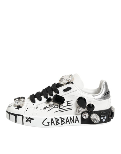 Dolce &amp; Gabbana Weiße Portofino Kristall-Sneakers