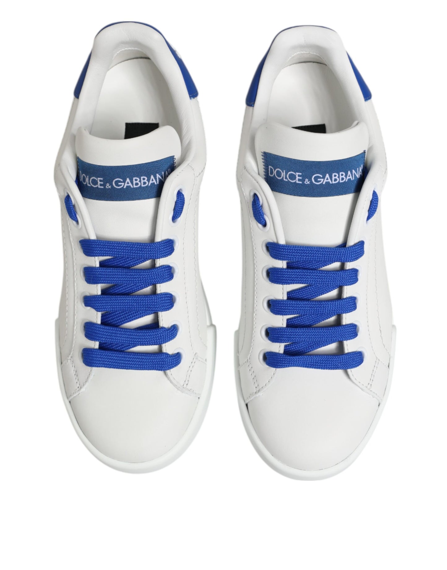 Dolce &amp; Gabbana Weiß Blau Leder Low Top Sneakers Schuhe