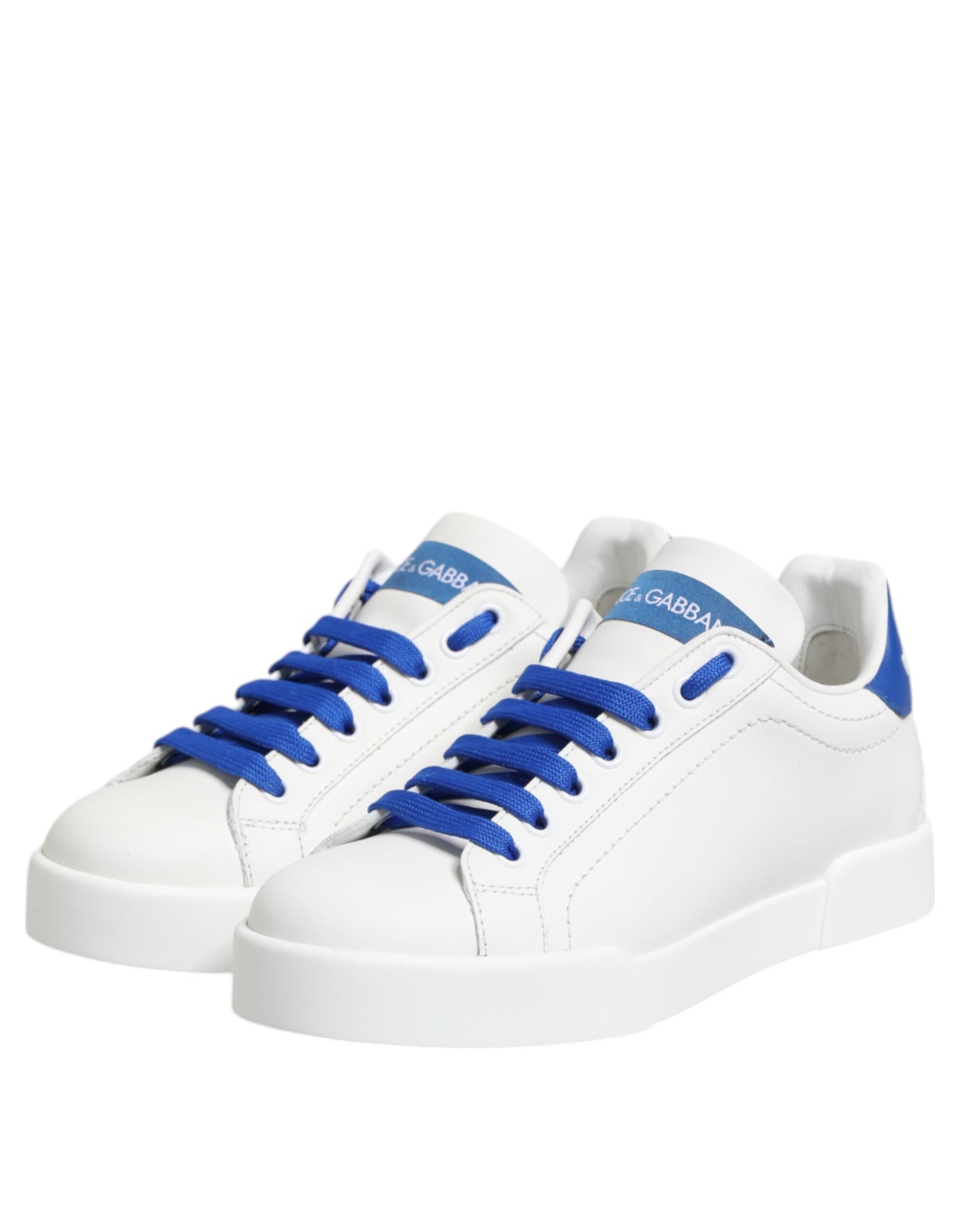 Dolce &amp; Gabbana Weiß Blau Leder Low Top Sneakers Schuhe