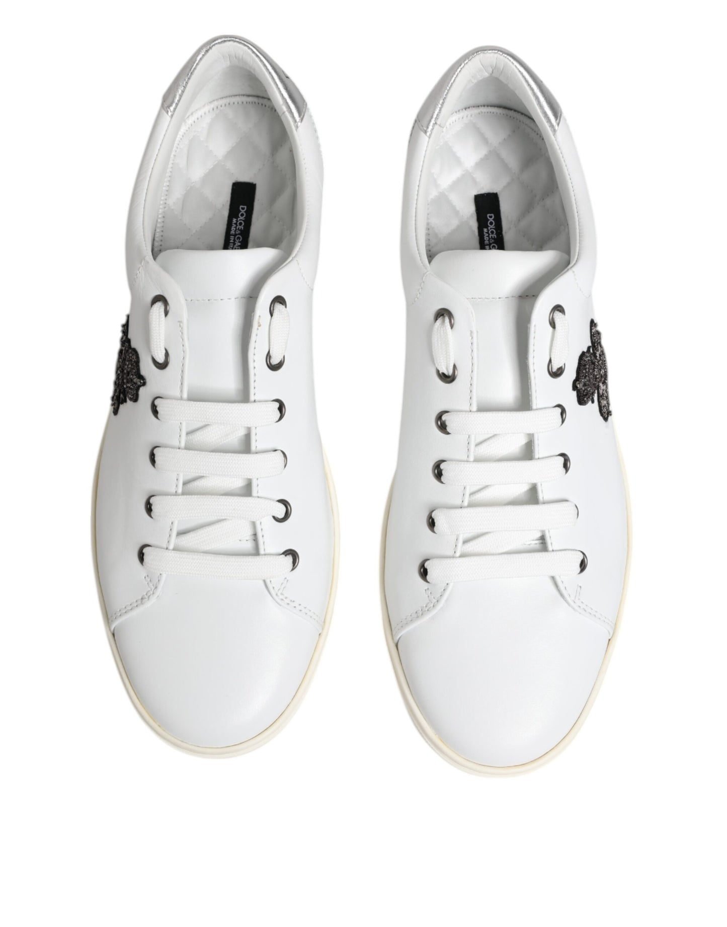 Dolce &amp; Gabbana Weiße Crown Bee Leder Low Top Sneakers Schuhe