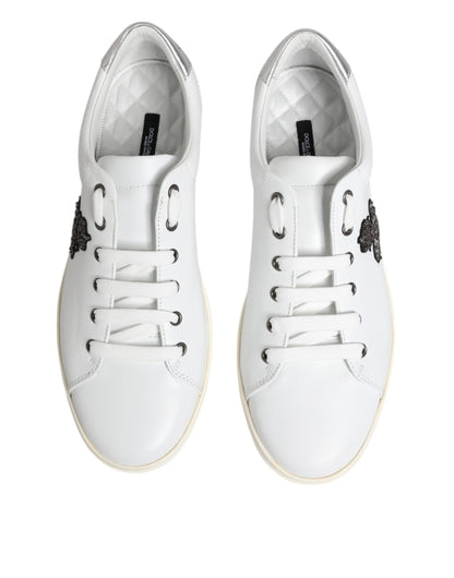 Dolce &amp; Gabbana Weiße Crown Bee Leder Low Top Sneakers Schuhe