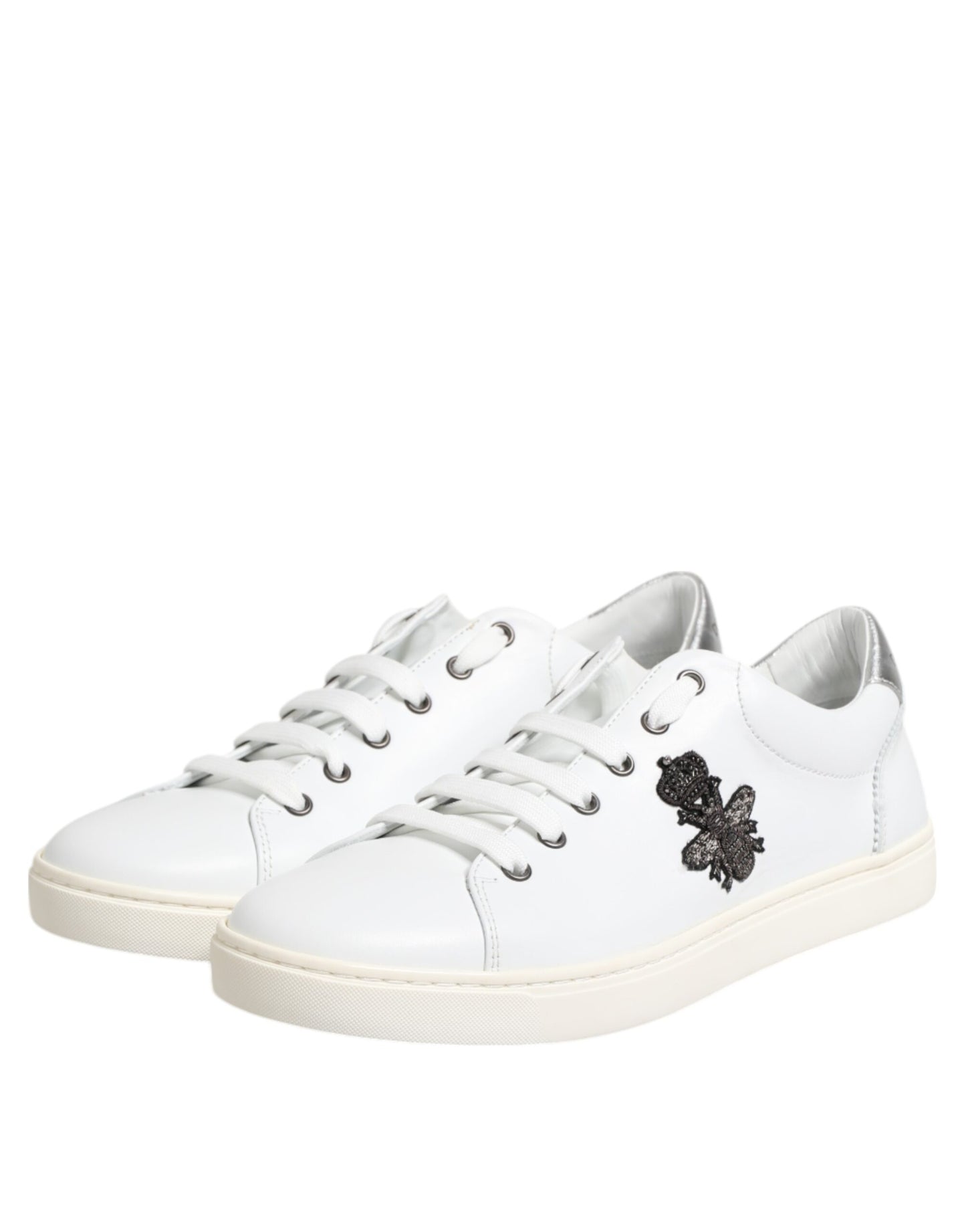 Dolce &amp; Gabbana Weiße Crown Bee Leder Low Top Sneakers Schuhe