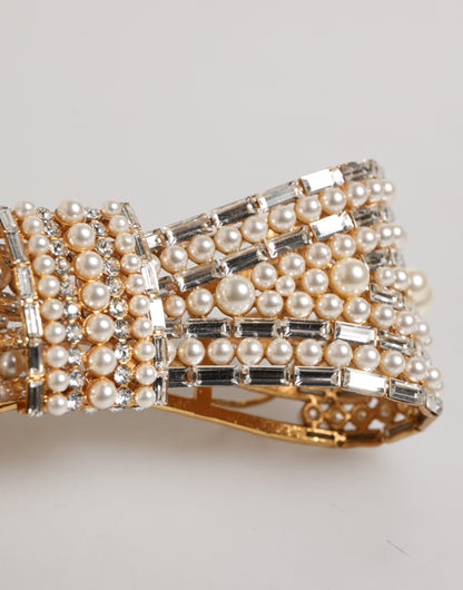 Dolce &amp; Gabbana – Brosche aus goldfarbenem Messing mit Schleife und Kristall-Kunstperlenverzierung