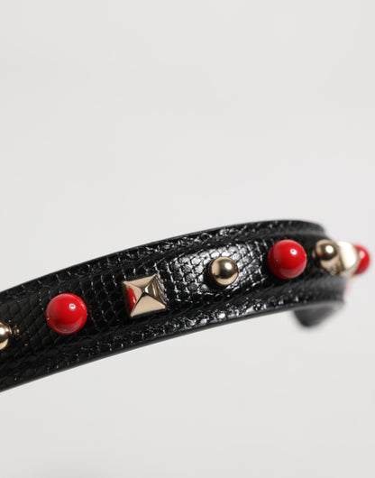 Dolce &amp; Gabbana Schwarz verzierter Ledertaschengriff Damen Schultergurt