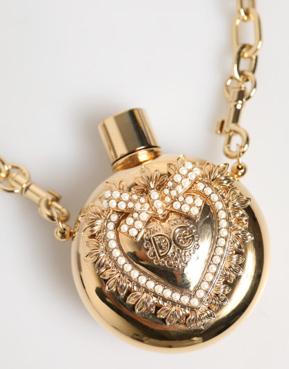 Dolce & Gabbana Gold Brass Rhinestone Devotion Charm Pendant Necklace