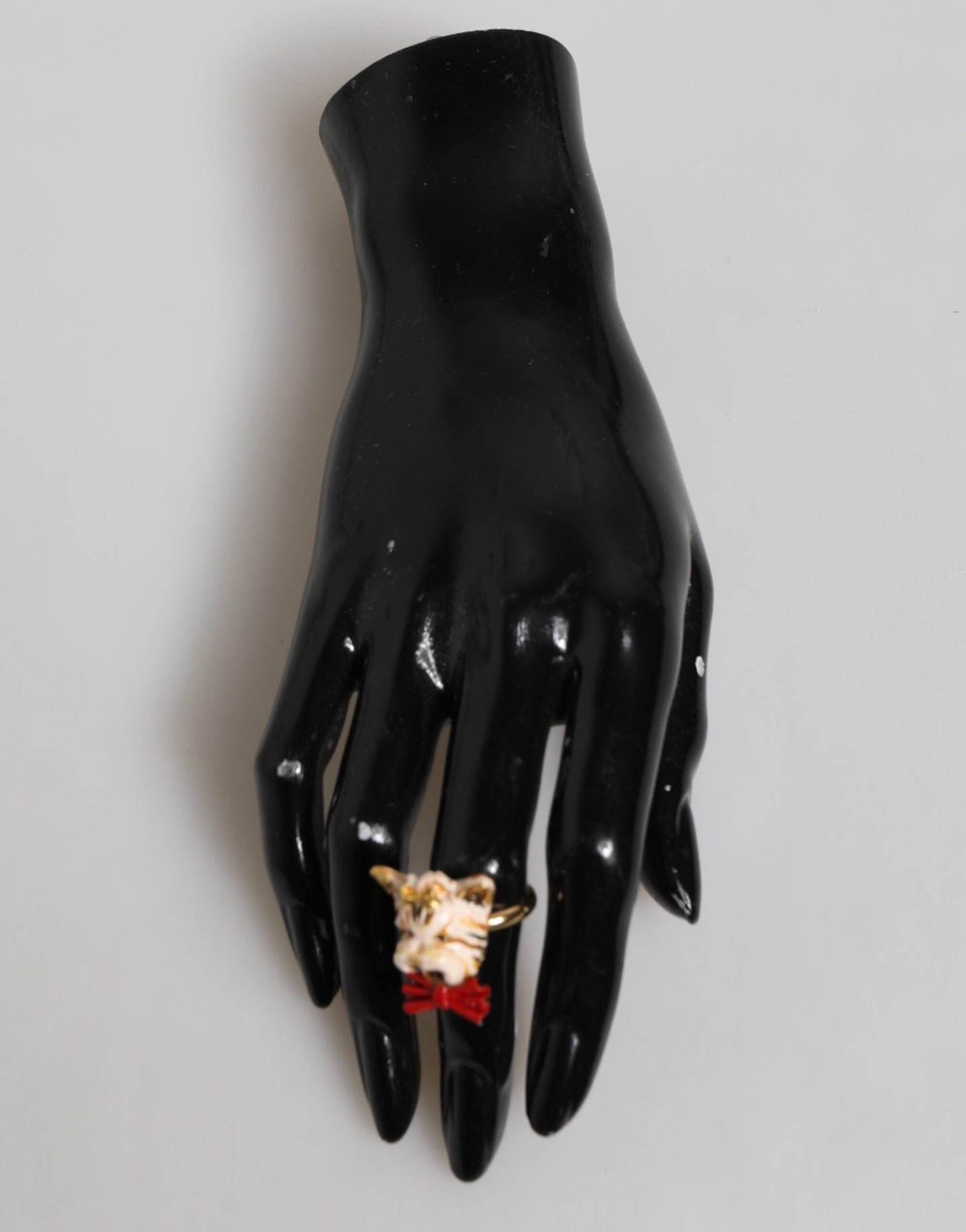 Dolce &amp; Gabbana Gold Messing Harz Beige Hund Haustier Accessoire Ring