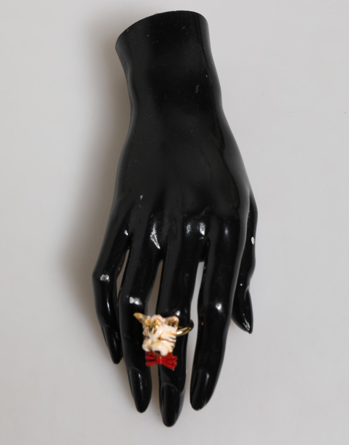 Dolce &amp; Gabbana Gold Messing Harz Beige Hund Haustier Accessoire Ring