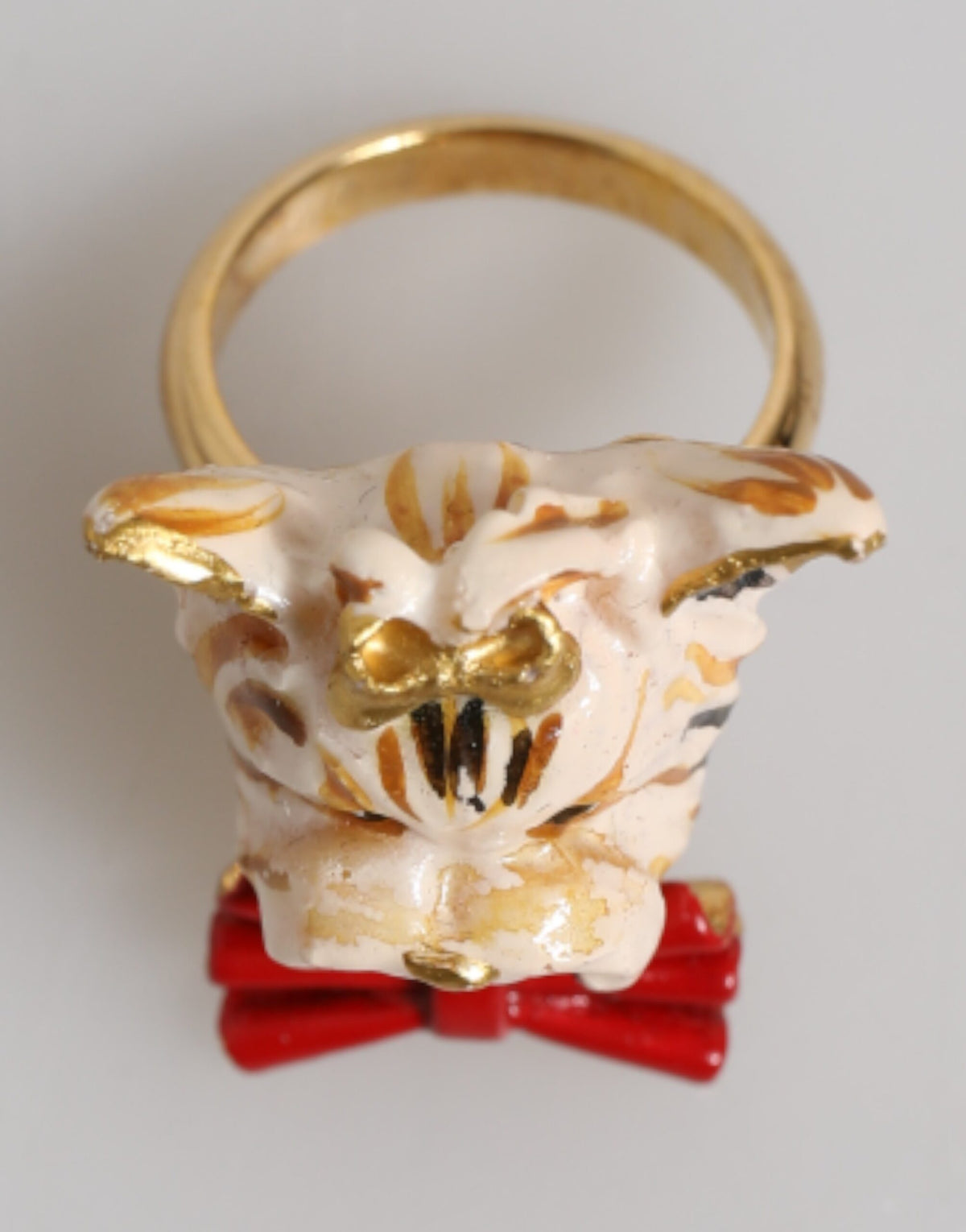 Dolce &amp; Gabbana Gold Messing Harz Beige Hund Haustier Accessoire Ring