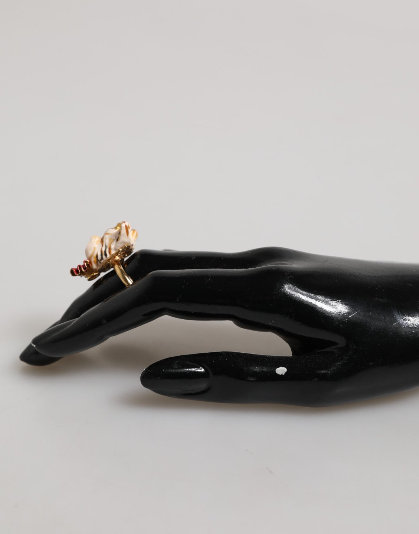 Dolce &amp; Gabbana Gold Messing Harz Beige Hund Haustier Accessoire Ring