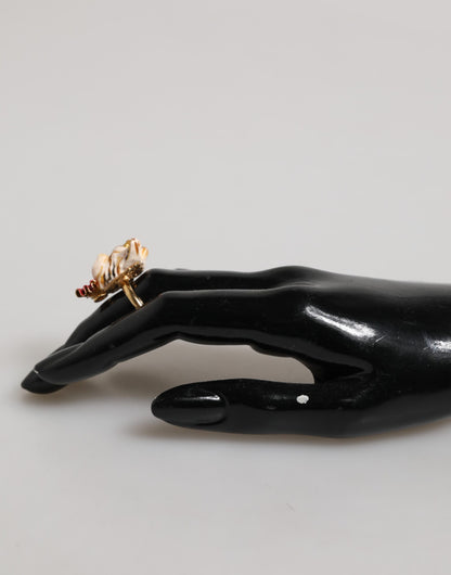 Dolce &amp; Gabbana Gold Messing Harz Beige Hund Haustier Accessoire Ring