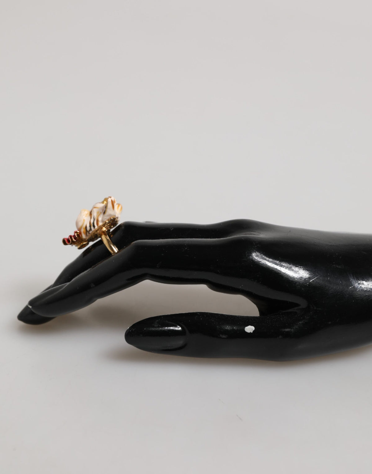 Dolce &amp; Gabbana Gold Messing Harz Beige Hund Haustier Accessoire Ring