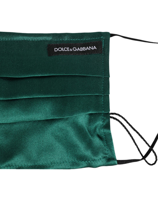 Dolce & Gabbana – Grüne Gesichtsmaske aus plissierter Seide mit elastischem Ohrschlaufenband